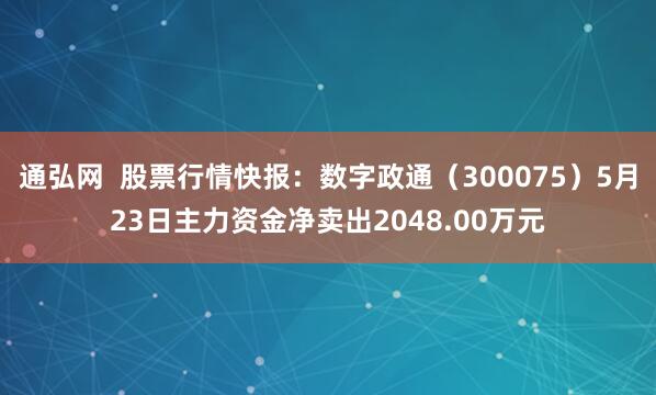 通弘网  股票行情快报：数字政通（300075）5月23日主力资金净卖出2048.00万元